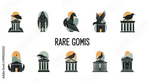 Rare colorful bird on pedestal.