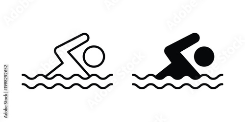 Swimming icon strokes and flat black vectors. Illustrations EPS10