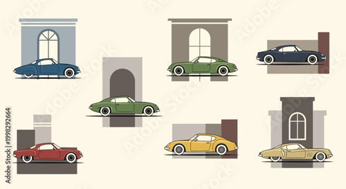 Vintage cars in various colors.
