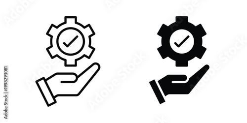 Technical support icon strokes and flat black vectors. Illustrations EPS10