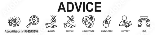 Banner Professional Advice and Business Support icon style line.	

