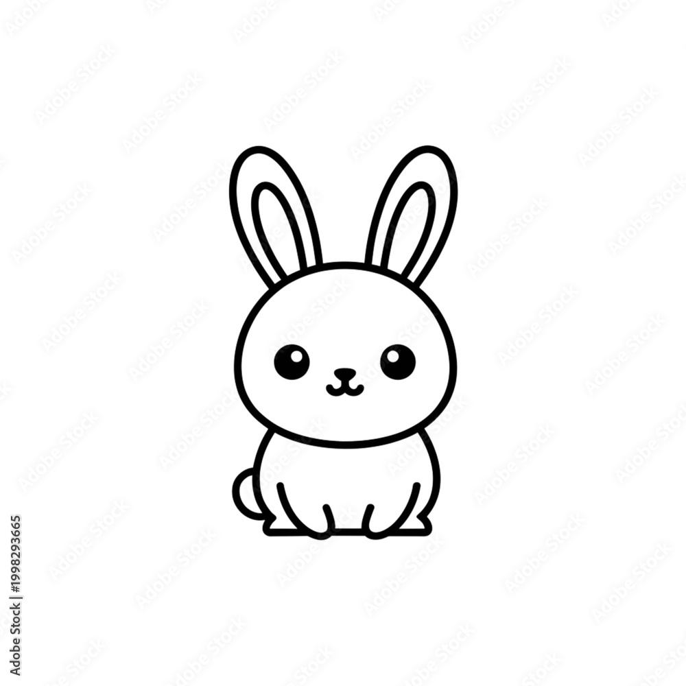 Obraz premium Minimalist vector illustration of a cute rabbit icon, clean black and white line art.