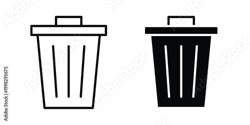 Trash Bin icon strokes and flat black vectors. Illustrations EPS10