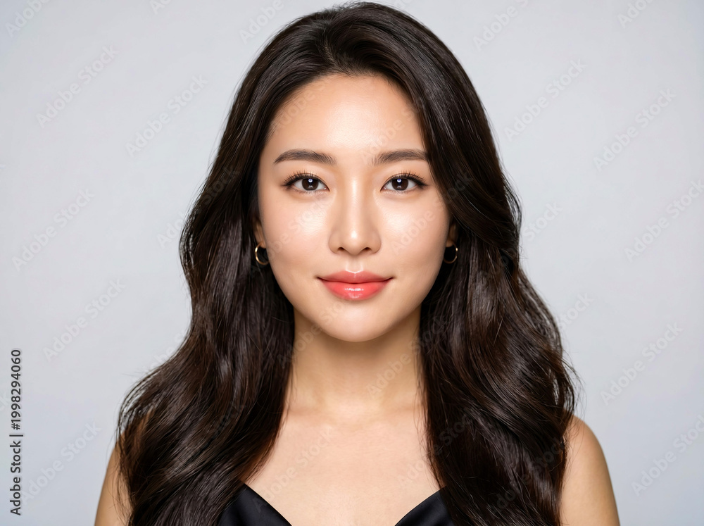 Fototapeta premium Premium Beauty Portrait of Korean Woman with Luxurious Voluminous Hair
