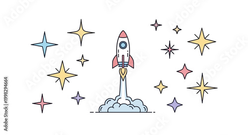 Rocket Ship Blasting Off Into Space.