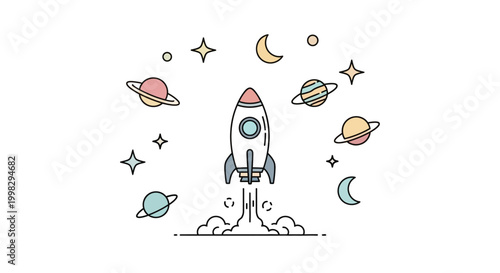 Rocket Ship Blasting Off Into Space.