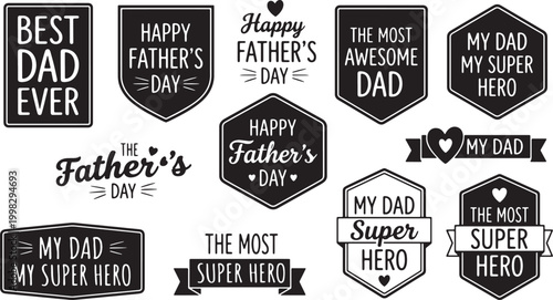 Minimalist Black and White Father's Day Labels and Badges Set with Hand Drawn Typography