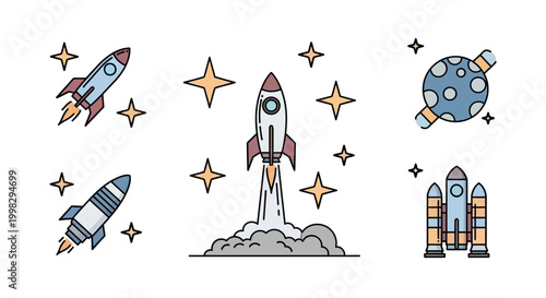 Rocket Ship Blasting Off Into Space.