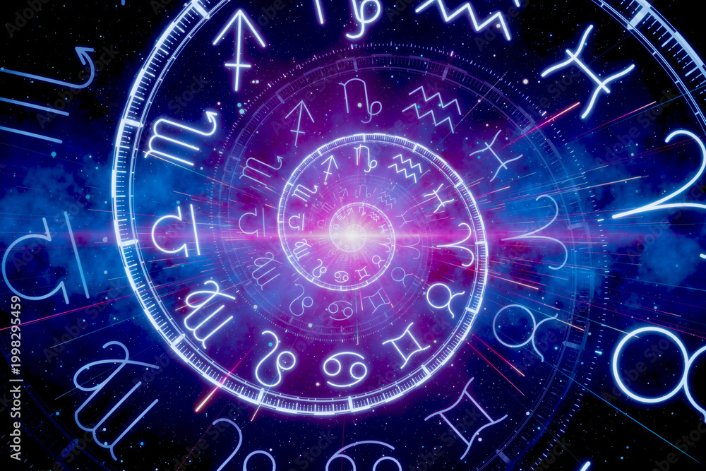 Fototapeta premium Zodiac spiral and signs of the zodiac in space. Astrology, horoscopes and prediction of the future concept