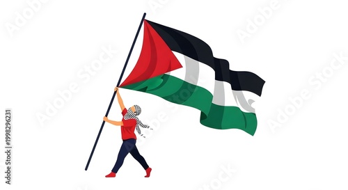 Dynamic Person Flying Palestinian Flag in Motion