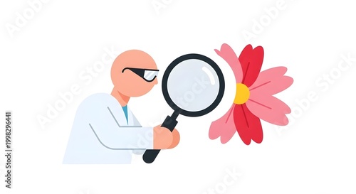 Scientist Inspecting Flower with Magnifying Glass