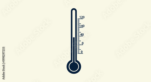 Minimalist dark blue thermometer icon indicating temperature for medical, weather, and science.