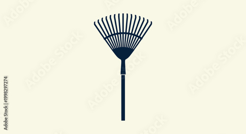 Black Garden Leaf Rake Silhouette Icon Isolated on Light Background for Lawn Care and Yard Work