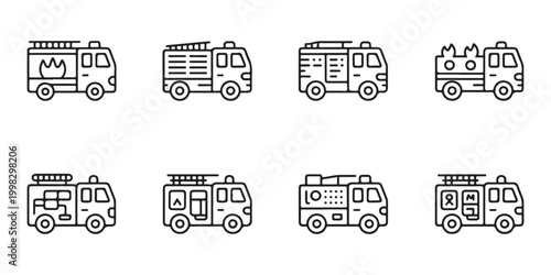 Diverse Fire Engine and Emergency Response Vehicle Icons