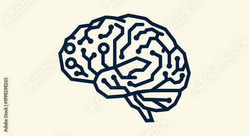 Artificial Intelligence Brain Circuit Illustration of Human Mind and Digital Technology Concept