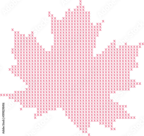 Obraz na płótnie Autumn maple leaf hand drawn cross stitch embroidery illustration in decorative vector style