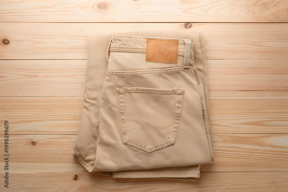 Fototapeta premium Folded Sand Beige Denim Jeans Brand Patch Model