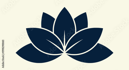 Minimalist Dark Blue Lotus Flower Icon on Cream Background for Yoga Spa Wellness and Zen Branding