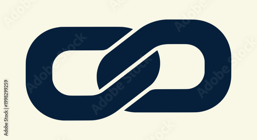 Minimalist dark blue chain link icon symbolizing connection, unity, and partnership on light back.