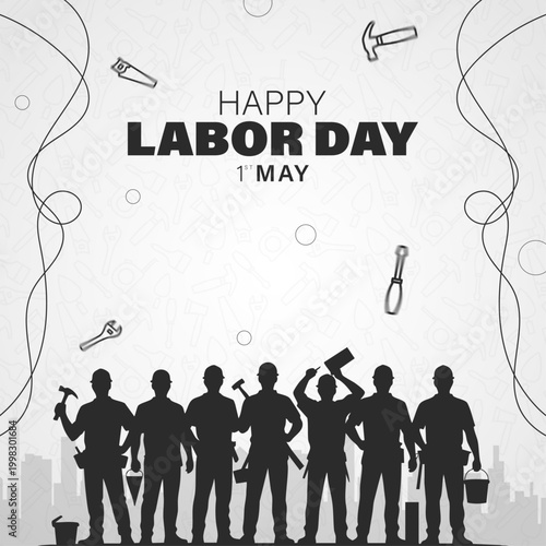 Happy Labor Day Red Minimal Workers Silhouette Design, May 1 International Workers Day Creative Poster, Labor Day Celebration Banner With Worker Silhouettes, Modern Workforce Labor Day Red Illustratio