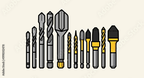 Drill bits and chisel tools set.