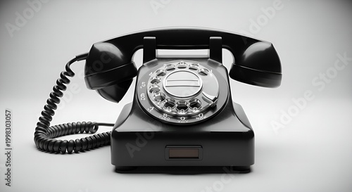 Classic Retro Rotary Dial Black Telephone Communication Device Isolated on White