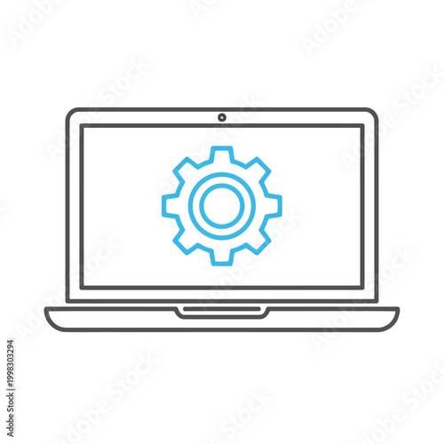 A laptop displaying a gear icon symbolizing software or system settings and configurations