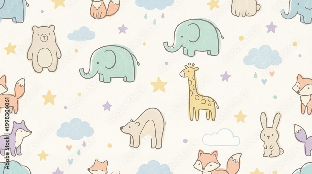 Fototapeta premium Cute animal cartoon seamless background