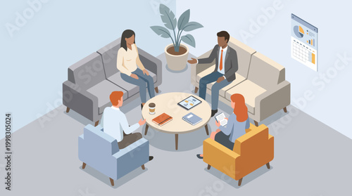 Tableau sur toile Diverse Business Team Meeting in Modern Office Lounge.