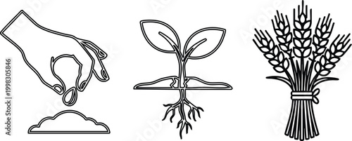 Home Gardening and Potted Plant Growth Icon Set