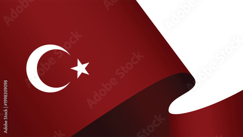 Turkey flag background vector design. Curved ribbon of Turkey flag, suit for banner, backdrop, award, certificate, presentation, and others