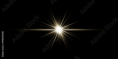 Abstract starburst light effect lens flare isolated on black background overlay set.