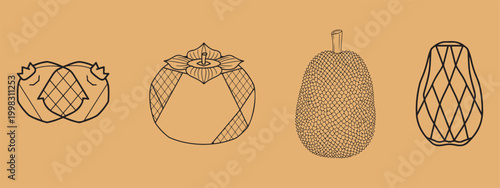 Abstract Fruit Icons on Beige Background