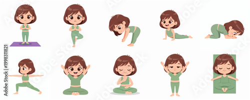 Adorable Young Girl Performing Various Yoga Poses and Mindfulness Exercises on Mat