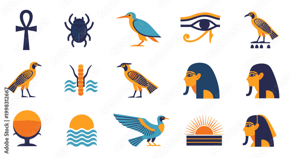 Obraz premium Egyptian Hieroglyphs and Symbols Flat Lay with Copy Space