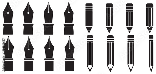 Set of fountain pen nib icons for calligraphy and luxury writing vector illustration eps 10