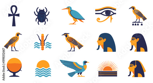 Egyptian Hieroglyphs and Symbols Flat Lay with Copy Space