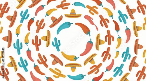Seamless pattern with mexican theme cacti and sombreros