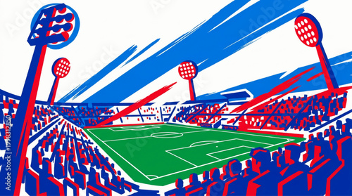 Dynamic artistic illustration of a soccer stadium