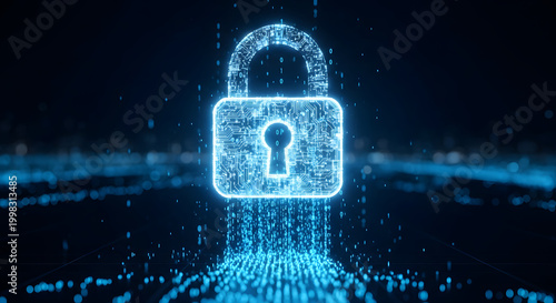 Cybersecurity Sanctuary: A digital padlock, constructed from radiant pixels, emanates a profound sense of protection and security, standing as a bulwark against the shadowy threats of the cyber world.