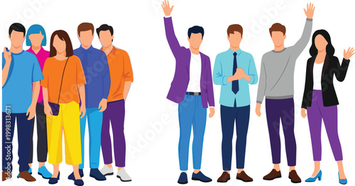 Large Group of Diverse People Standing Together and Waving Hands Flat Vector Illustration for Community Support Social Inclusion and Teamwork Concepts
