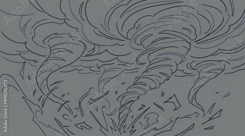 Sketch drawing of multiple powerful tornadoes
