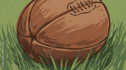 Vintage style illustration of an American football in grass