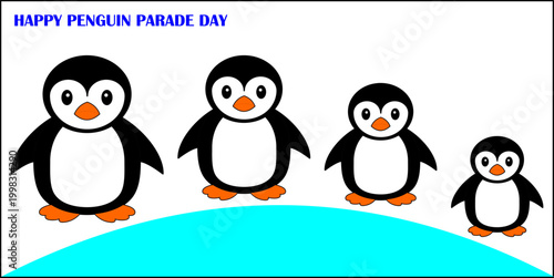 Cute Penguin Parade Day Vector Illustration, Winter Animal Character, Cartoon Style