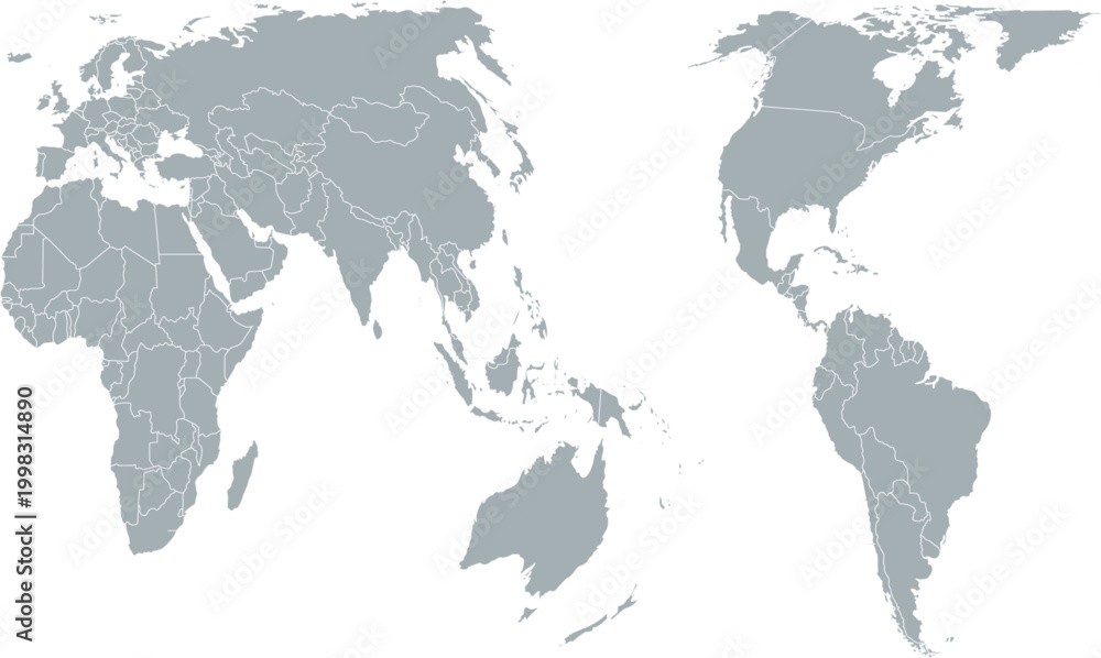 Obraz premium World Map with Country Borders in Gray Minimal Style Showing Europe, Asia, Africa and Americas for Geography Education and Infographic Vector Illustration