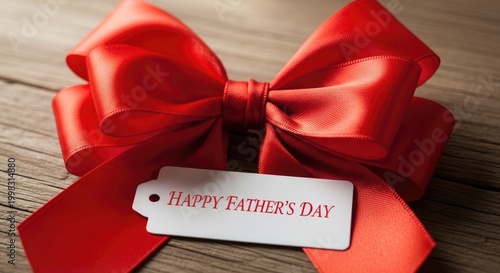 Festive red bow with gift tag a celebration of joy and giving