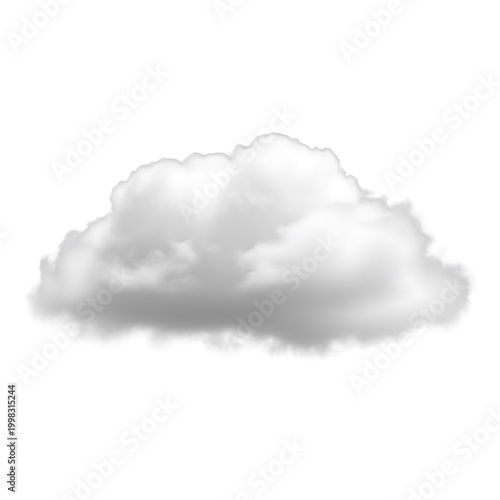 A soft, fluffy white cloud floats isolated on white background.