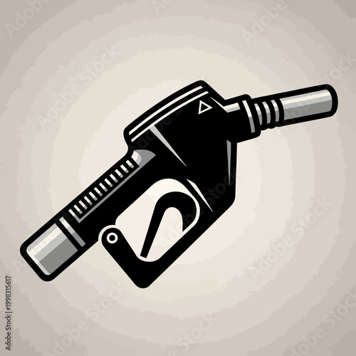 Monochromatic illustration of a fuel pump nozzle, depicting a common gas station tool for vehicle refueling.