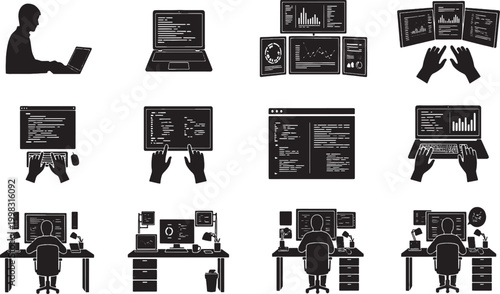 Business icon set featuring business people office money bank internet document and media symbols vector illustration design