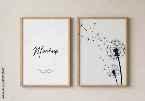 Dual Vertical Wood Frame Mockup on Wall